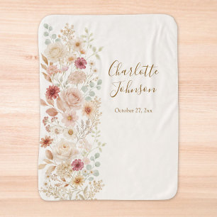 Couverture Sherpa Jardin de roses à l'aquarelle Élégant monogramme f