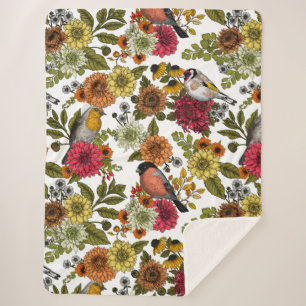Couverture Sherpa Jardin d'oiseaux et de fleurs 1