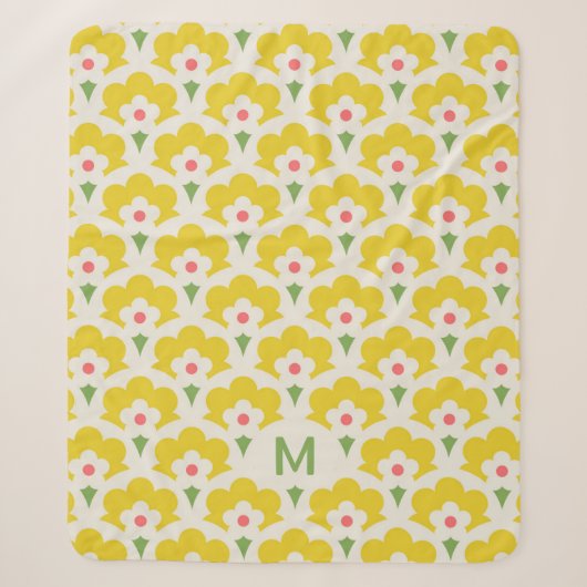 Couverture Sherpa Jardin Fleur Jaune Retro Motif (Devant)