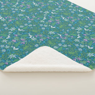 Couverture Sherpa Jardin printanier Fête des Mères Bleu Violet Blanc
