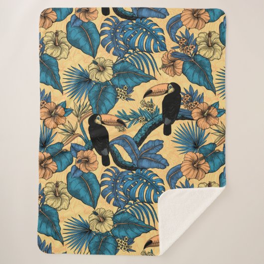 Couverture Sherpa Jardin toucan en jaune et bleu (Devant)