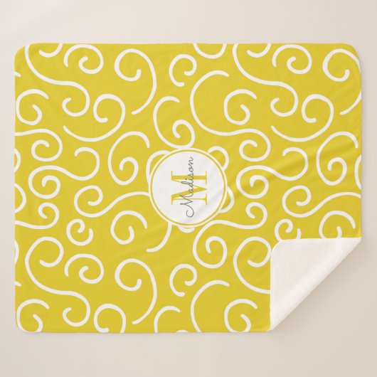 Couverture Sherpa Jaune et Motif blanc avec Monogramme (Devant (Horizontal))