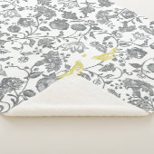 Couverture Sherpa Jaune Gris Blanc Floral Oiseau Ferme Motif (3/4)