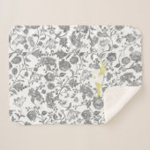 Couverture Sherpa Jaune Gris Blanc Floral Oiseau Ferme Motif (Devant (Horizontal))