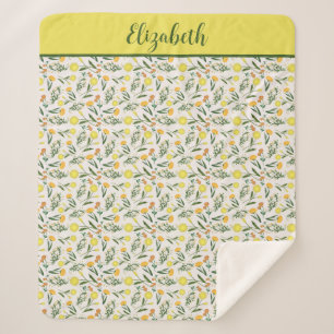 Couverture Sherpa Jaune Orange Vert Floral Bohème Tendance Monogramm