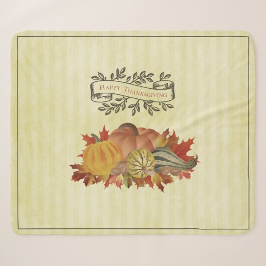 Couverture Sherpa Jaune Thanksgiving Citrouilles et Squash (Devant (Horizontal))