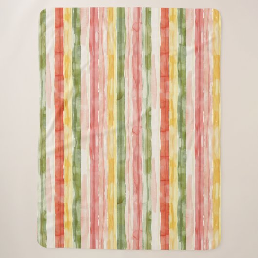 Couverture Sherpa Jaune Vert Rose Orange Rayures (Devant)
