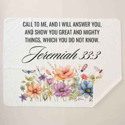 Couverture Sherpa Jérémie 33:3 Appel à moi Écriture Fleur sauvage (Devant (Horizontal))