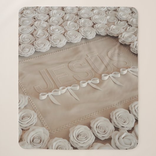 Couverture Sherpa JESÚS Fleece & Sherpa Blanket - Roses blanches (Devant)