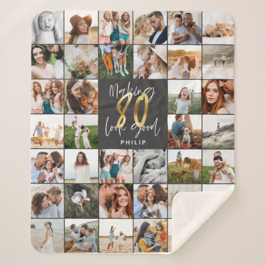 Couverture Sherpa Jeu de 80e anniversaire moderne multi photo script (Devant)