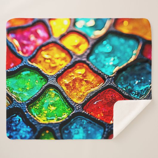 Couverture Sherpa Jewel Tone Stained Glass Art Glow Design (Devant (Horizontal))
