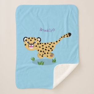 Couverture Sherpa Joli bébé guépard en cours de dessin animé illustr