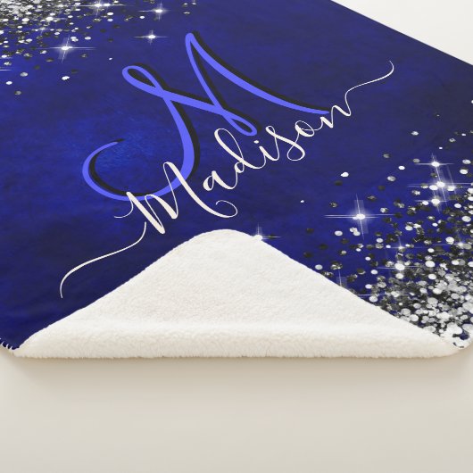 Couverture Sherpa Joli bleu royal argent faux parties scintillant mo (3/4)