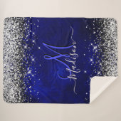 Couverture Sherpa Joli bleu royal argent faux parties scintillant mo (Devant (Horizontal))