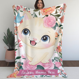 Couverture Sherpa Joli Chat Roses Roses Blush Fleurs Nom Personnalis
