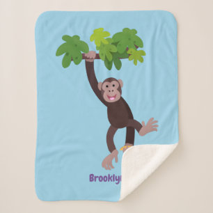Couverture Sherpa Joli chimpanzé dans la jungle suspendu dessin anim