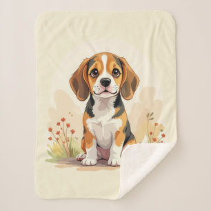 Couverture Sherpa Joli chiot Beagle tricolore noir, fauve et blanc