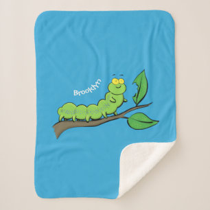 Couverture Sherpa Joli dessin animé de chenille verte mignonne
