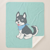 Couverture Sherpa Joli dessin Husky Chien chiot sur Green (Devant)