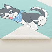 Couverture Sherpa Joli dessin Husky Chien chiot sur Green (3/4)
