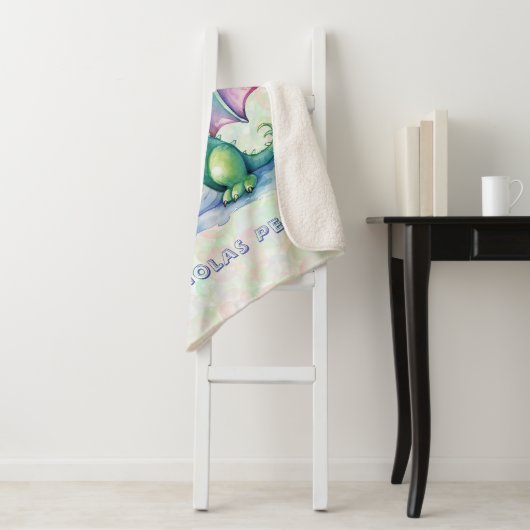 Couverture Sherpa Joli Dragon Vert avec Bubbles Garçon Cadeau person (En situation)