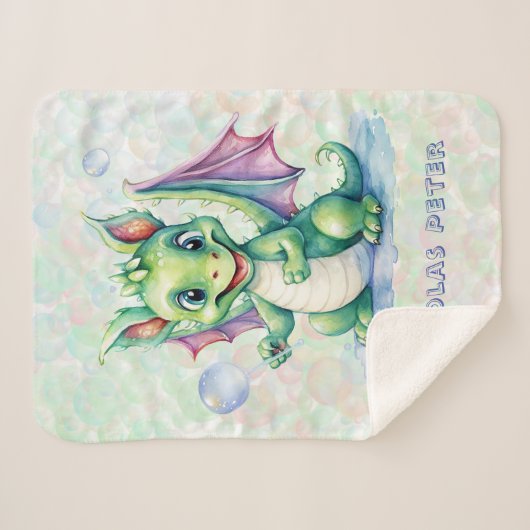 Couverture Sherpa Joli Dragon Vert avec Bubbles Garçon Cadeau person (Devant (Horizontal))
