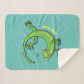 Couverture Sherpa Joli gecko vert salutations avec dessin animé (Devant (Horizontal))