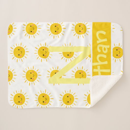 Couverture Sherpa Joli Jaune Souriant Soleil Monogramme Nom Bébé (Devant (Horizontal))