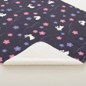 Couverture Sherpa Joli lapin blanc lapin et Motif de fleurs (3/4)