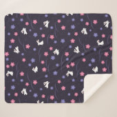 Couverture Sherpa Joli lapin blanc lapin et Motif de fleurs (Devant (Horizontal))