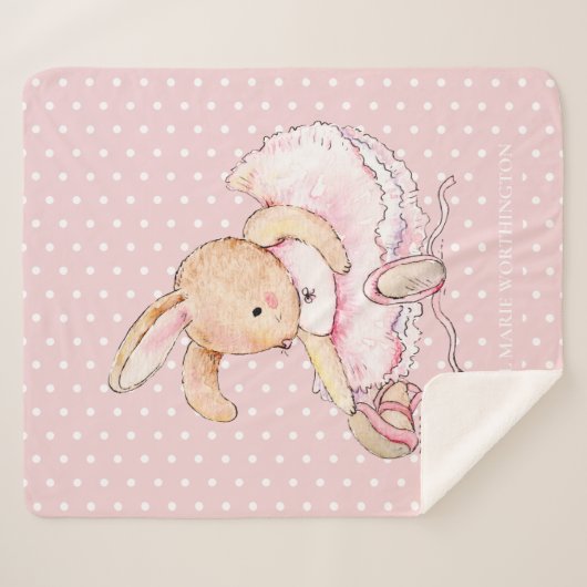 Couverture Sherpa Joli lapin lapin rose Tutu Pois blancs (Devant (Horizontal))