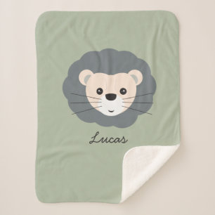 Couverture Sherpa Joli Lion illustration Sage Vert Personnalisé Bébé