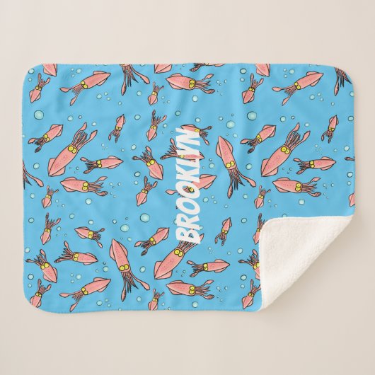 Couverture Sherpa Joli motif caricature de calmar rose (Devant (Horizontal))