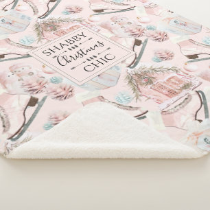 Couverture Sherpa Joli Motif de Noël rose Chic Shabby