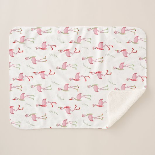 Couverture Sherpa Joli motif flamant rose Noël (Devant (Horizontal))