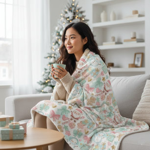 Couverture Sherpa Joli motif pastel kawaii d'hiver avec le Père Noël
