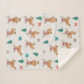 Couverture Sherpa Joli Noël Cerf Noël Cadeaux et Motif d'arbre (Devant (Horizontal))