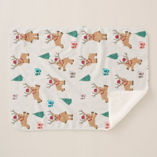 Couverture Sherpa Joli Noël Cerf Noël Cadeaux et Motif d'arbre (Devant (Horizontal))