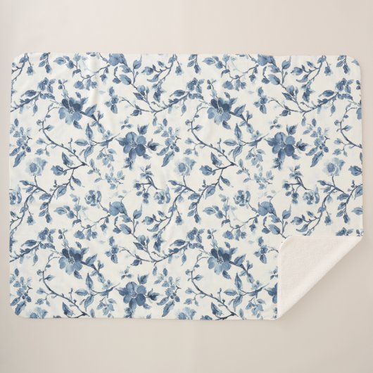 Couverture Sherpa Joli Noël Floral Blanc Bleu (Devant (Horizontal))