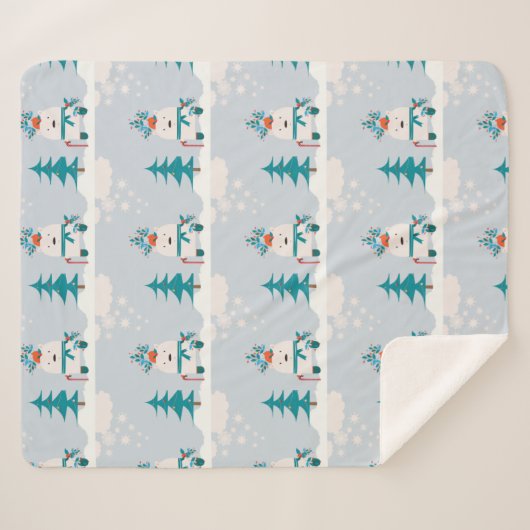 Couverture Sherpa Joli Ours De Neige Enfants Noël Sherpa Blanche (Devant (Horizontal))
