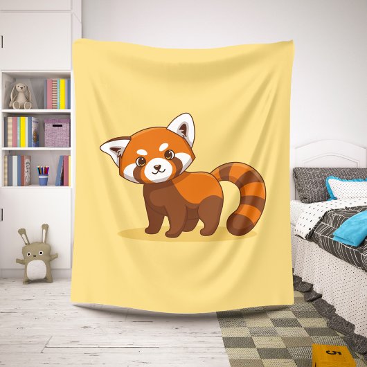 Couverture Sherpa Joli panda roux sur fond jaune