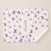 Couverture Sherpa Joli papillon rose et violet fille (Devant (Horizontal))
