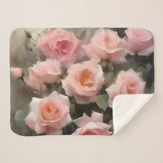 Couverture Sherpa Joli rose roses aquarelle peinture (Devant (Horizontal))