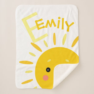 Couverture Sherpa Joli Soleil Jaune Nom Monogramme Bébé