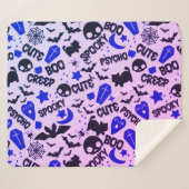 Couverture Sherpa Jolie et amusante Halloween violet, bleu et noir (Devant (Horizontal))