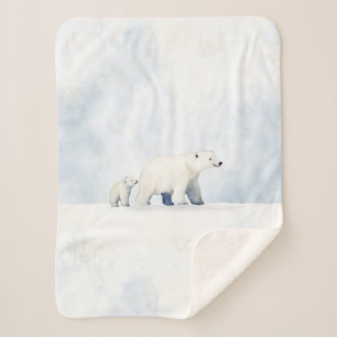 Couverture Sherpa Jolie famille d'ours polaires arctiques