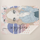 Couverture Sherpa Jolie fille Fleurs rousses Coeur et Pois (Devant (Horizontal))