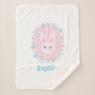 Couverture Sherpa Jolie fille lapin rose lapin Monogramme floral