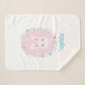 Couverture Sherpa Jolie fille lapin rose lapin Monogramme floral (Devant (Horizontal))