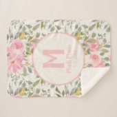 Couverture Sherpa Jolie fille rose florale Sage vert Feuille Monogra (Devant (Horizontal))